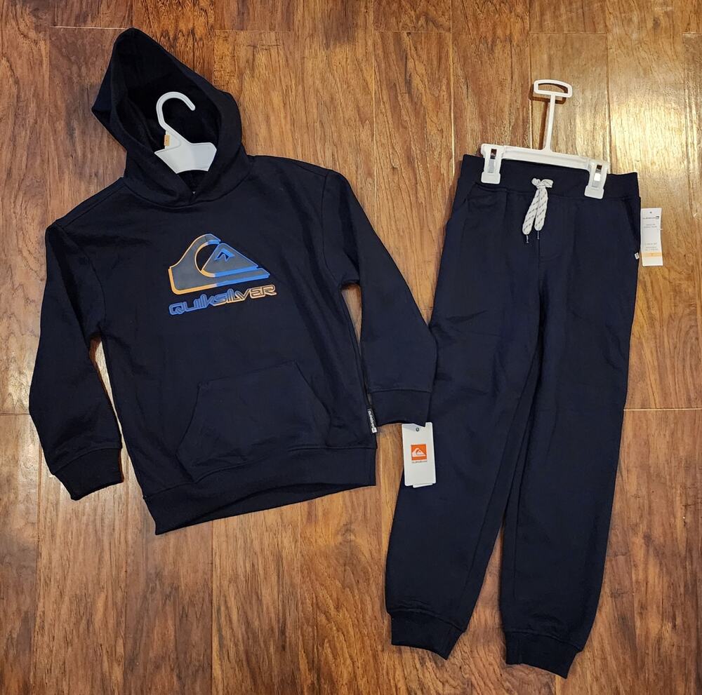 NWT Quicksilver Boys' Navy Fleece-Lined Hoodie & Jogger Set Size 7